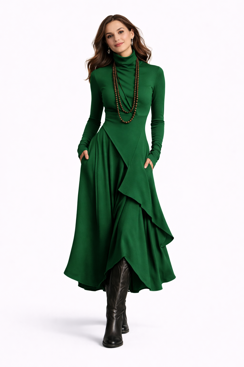 Emma™ | Vestido largo y fluido con cuello vuelto.