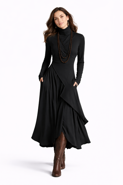 Emma™ | Vestido largo y fluido con cuello vuelto.