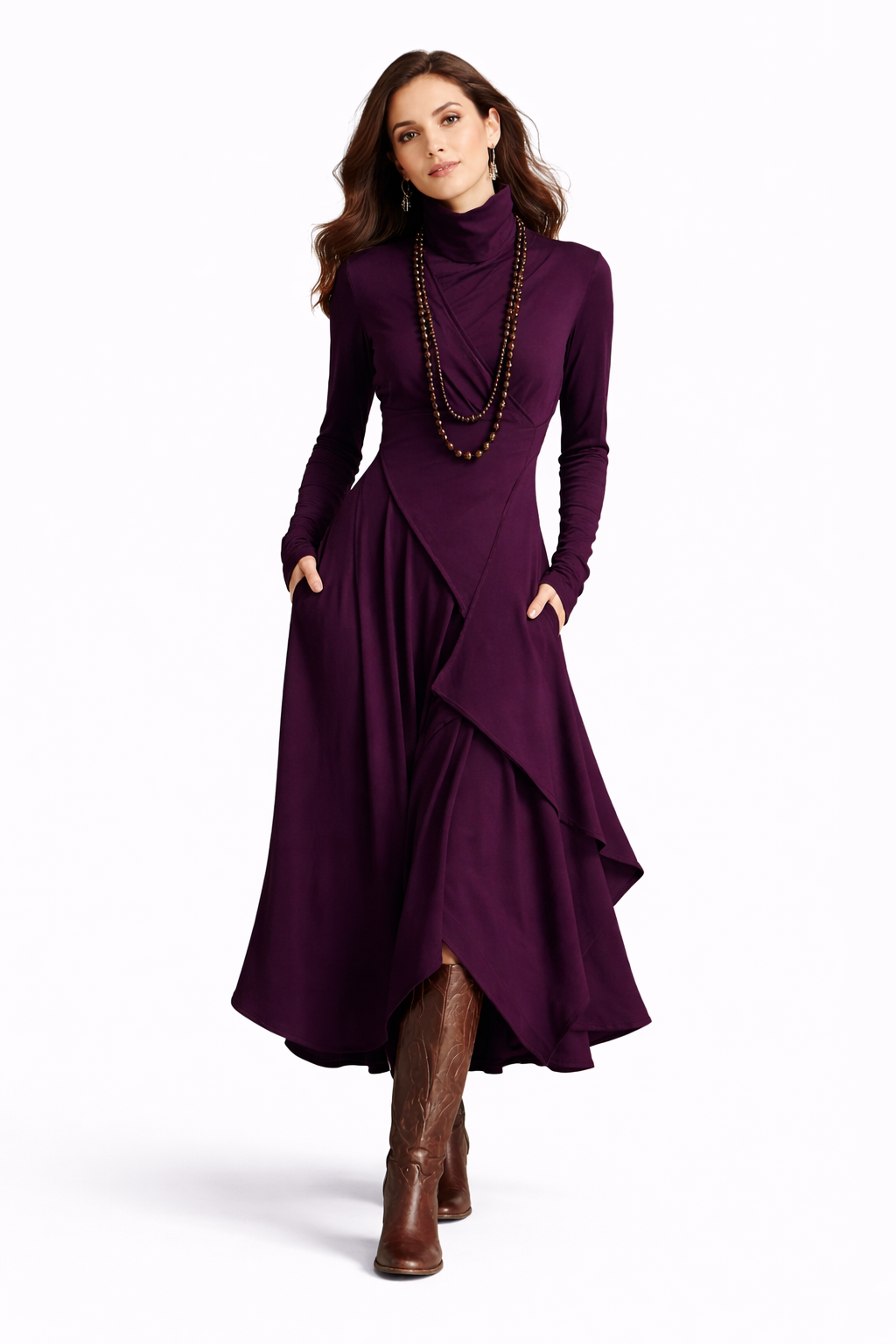 Emma™ | Vestido largo y fluido con cuello vuelto.