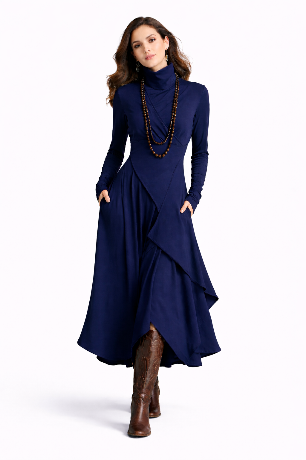 Emma™ | Vestido largo y fluido con cuello vuelto.