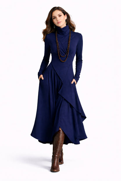 Emma™ | Vestido largo y fluido con cuello vuelto.