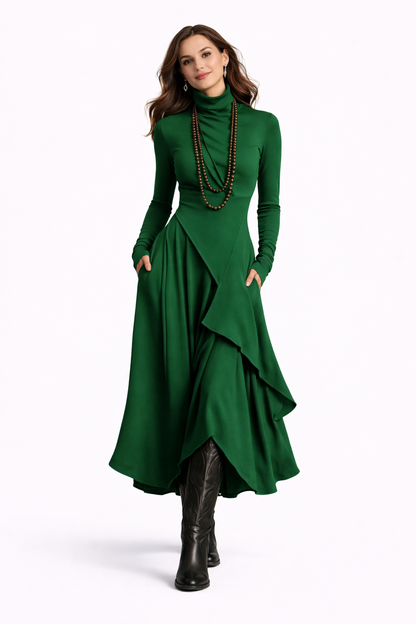 Emma™ | Vestido largo y fluido con cuello vuelto.